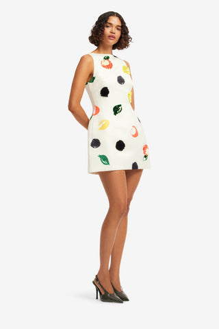 Ali Embellished Boat Neck Mini Dress - Citrus Spots Dress Mini