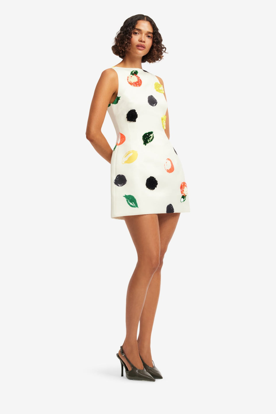 Ali Embellished Boat Neck Mini Dress - Citrus Spots Dress Mini
