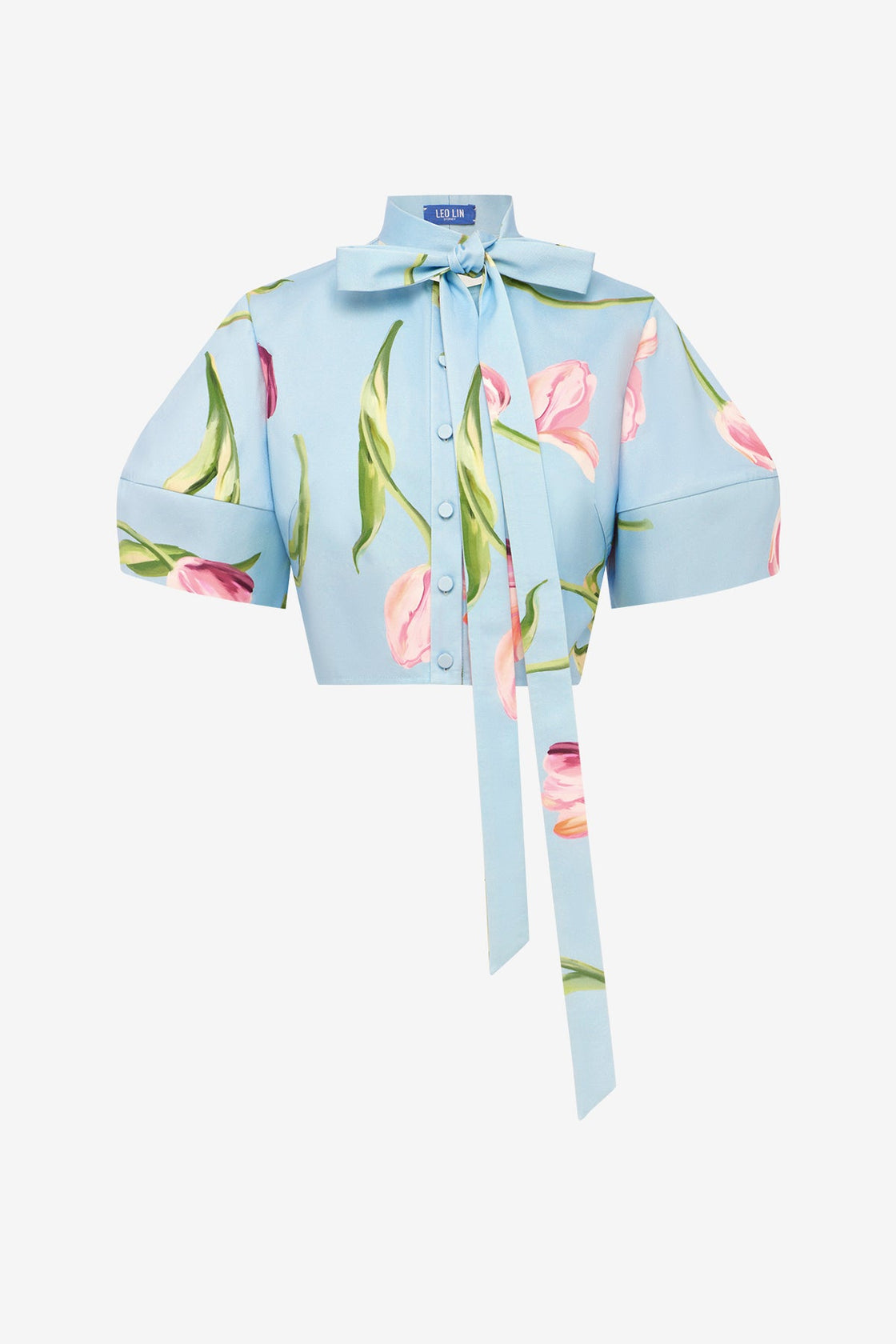 Molly Puff Sleeve Top - Tulip Print in Blue Tops