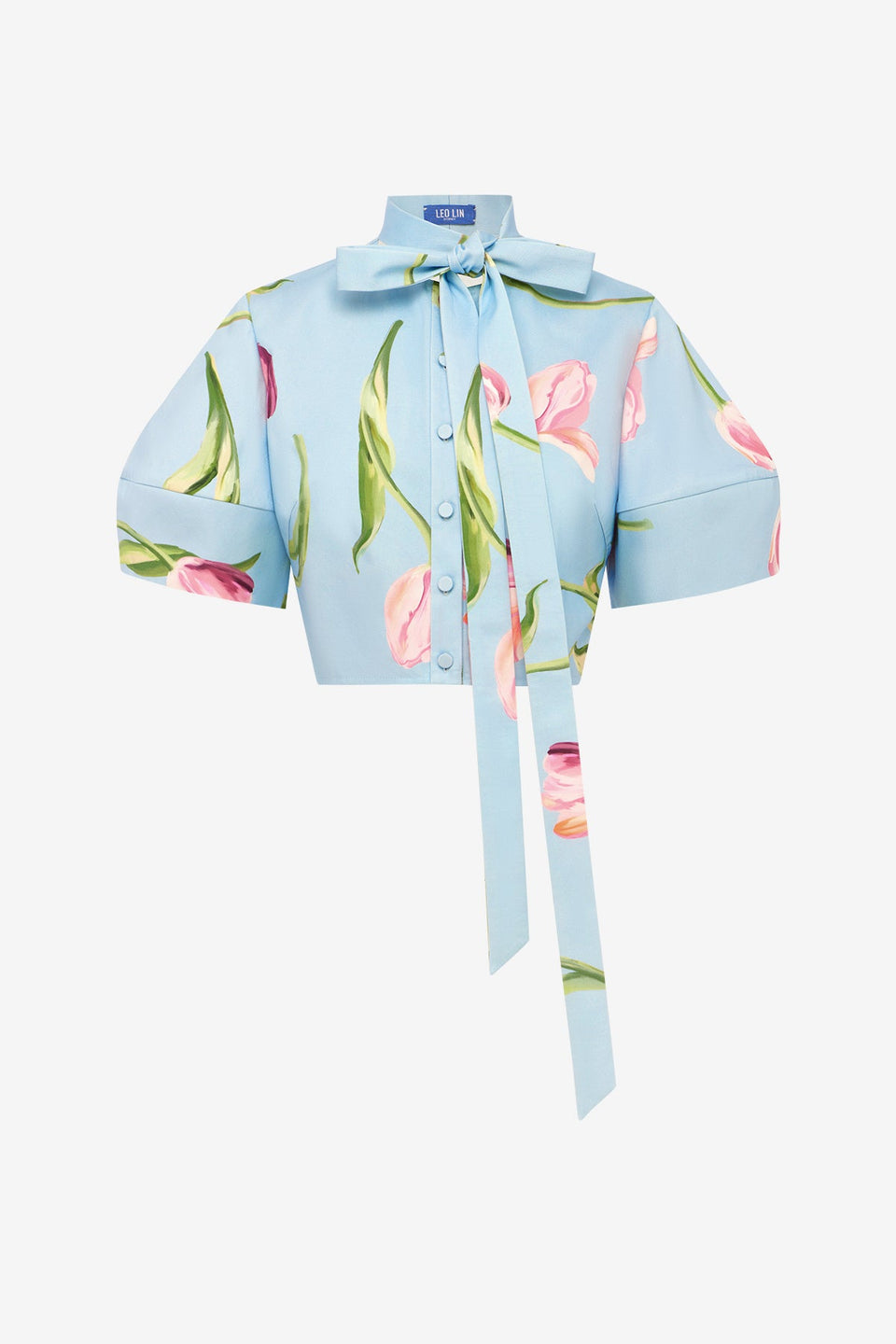 Exclusive LEO LIN Molly Puff Sleeve Top - Tulip Print in Blue
