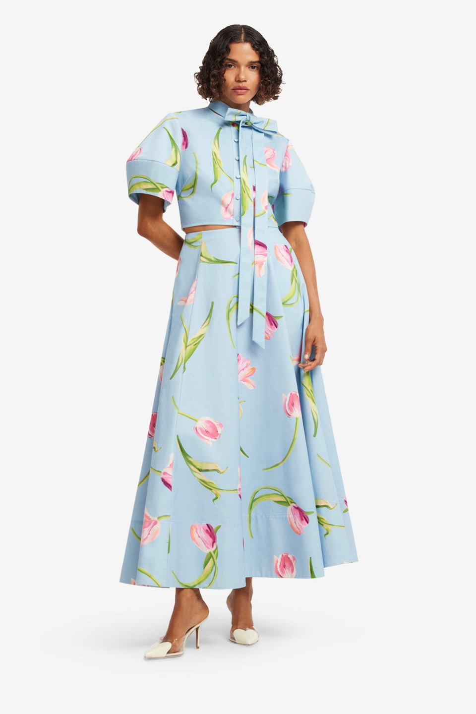 Exclusive LEO LIN Molly Puff Sleeve Top - Tulip Print in Blue