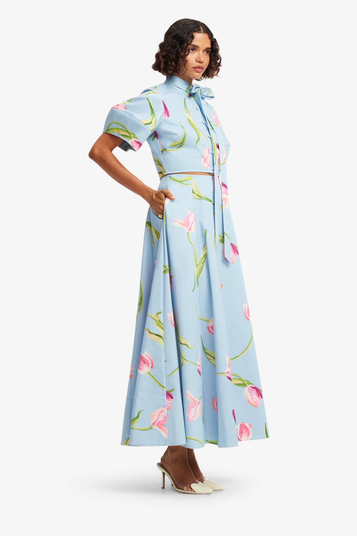Molly Puff Sleeve Top - Tulip Print in Blue – LEO LIN