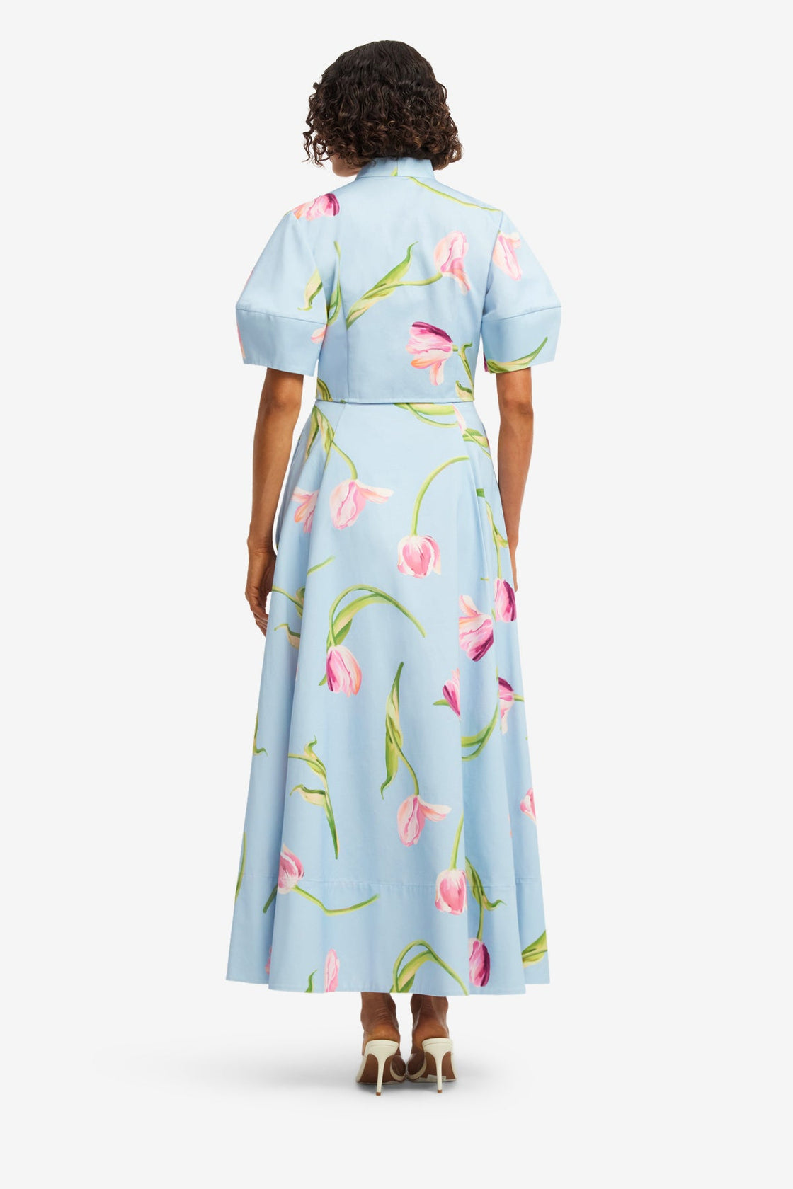 Molly Puff Sleeve Top - Tulip Print in Blue Tops