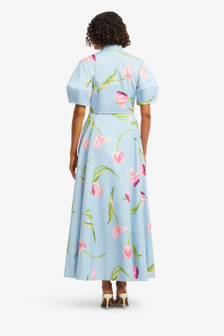 Molly Puff Sleeve Top - Tulip Print in Blue Tops