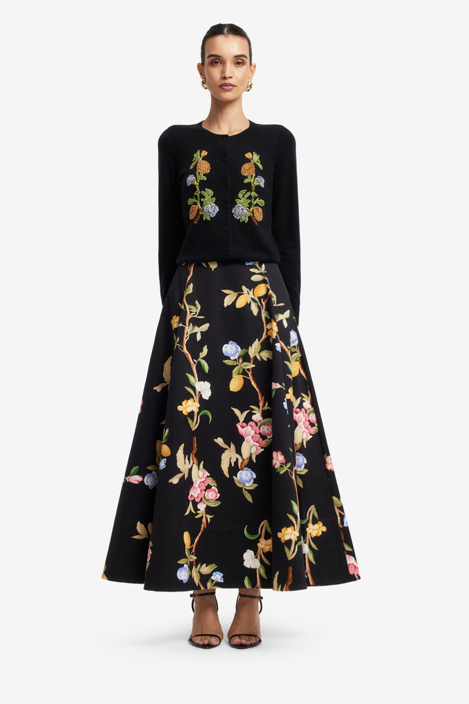 Elina Maxi Skirt - Lemon Vine Print in Ebony Skirts