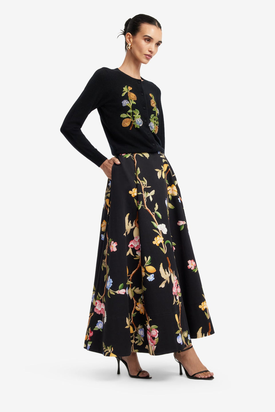 Elina Maxi Skirt - Lemon Vine Print in Ebony Skirts