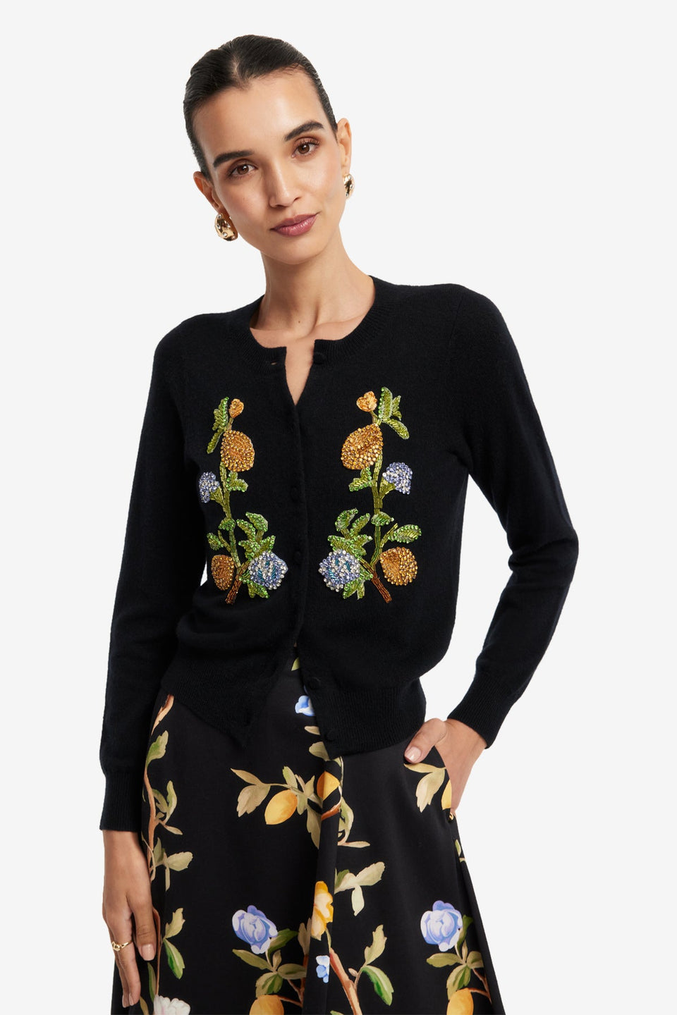 Elina Maxi Skirt - Lemon Vine Print in Ebony Skirts