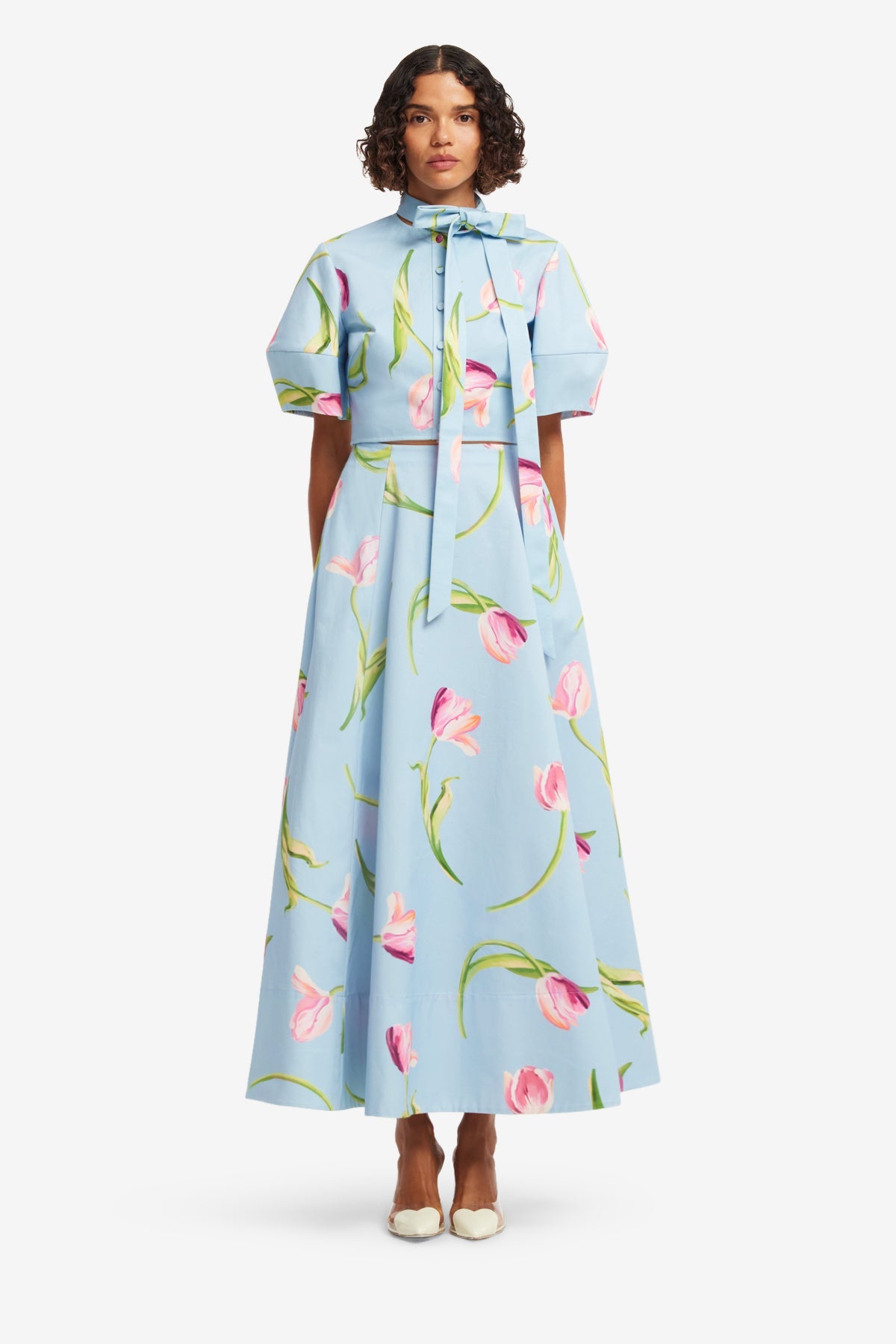 Molly Puff Sleeve Top - Tulip Print in Blue – LEO LIN