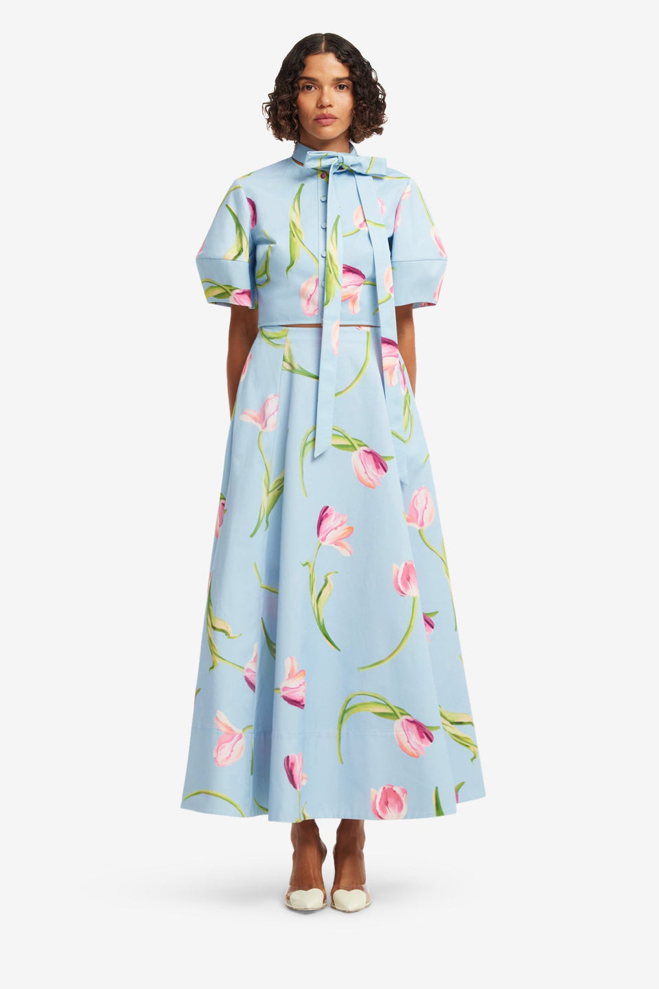 Exclusive LEO LIN Elina Maxi Skirt - Tulip Print in Blue