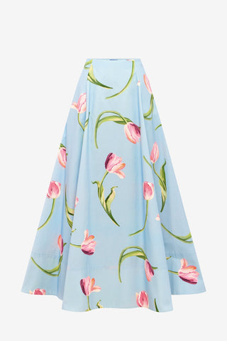 Elina Maxi Skirt - Tulip Print in Blue Skirts