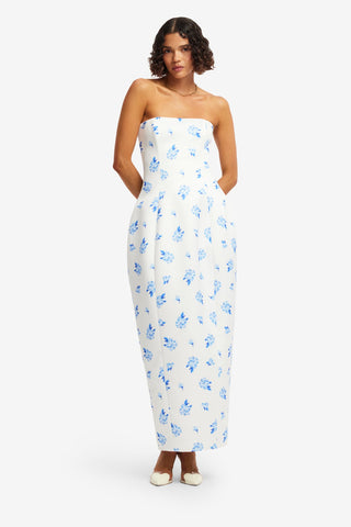 Jessica Cocoon Bustier Maxi Dress - Ditsy Floral Print in Snow Dress Maxi