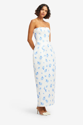 Jessica Cocoon Bustier Maxi Dress - Ditsy Floral Print in Snow Dress Maxi