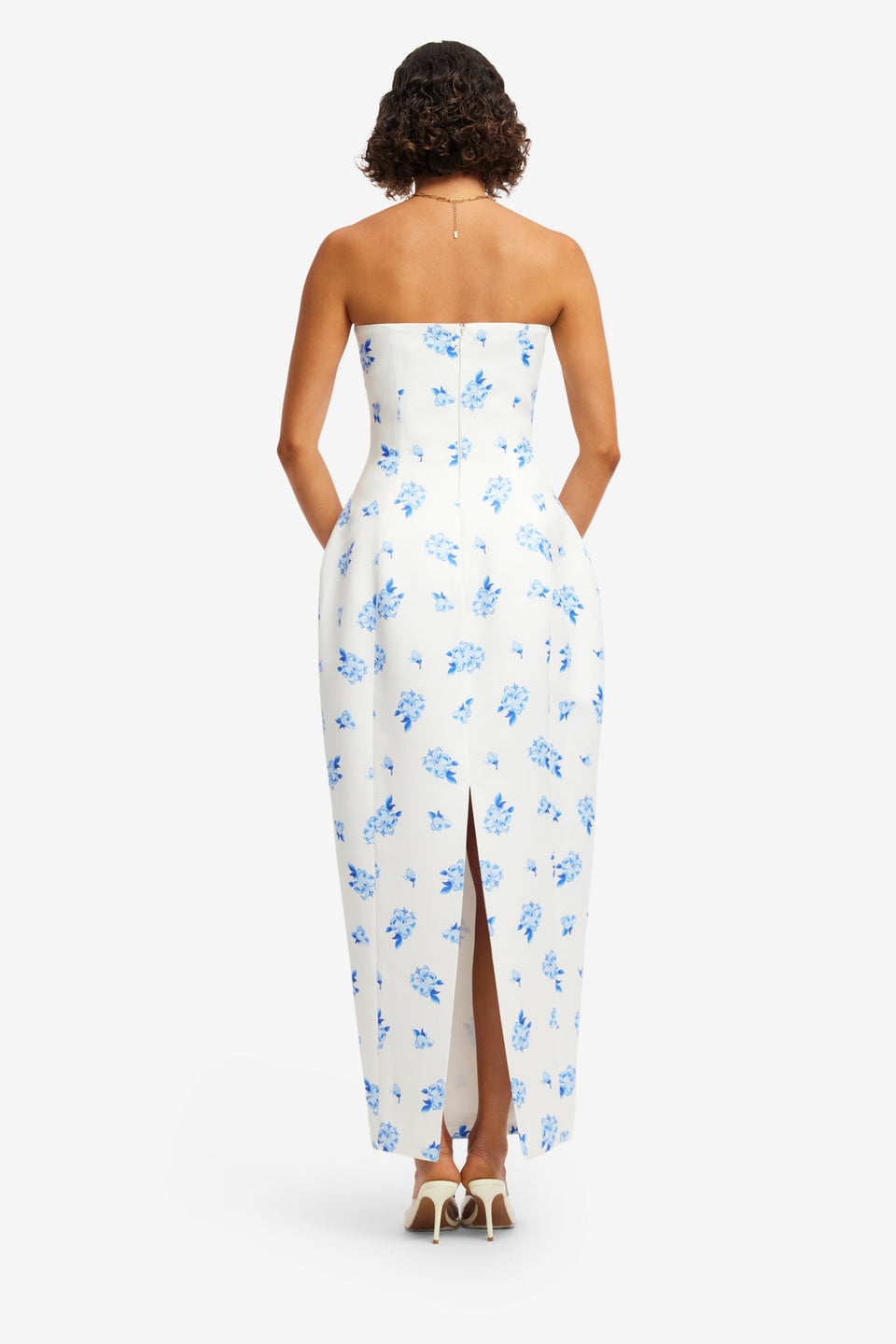 Jessica Cocoon Bustier Maxi Dress - Ditsy Floral Print in Snow Dress Maxi