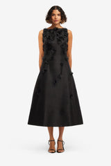 Cleo Petal Sleeveless Midi Dress - Ebony Dress Midi