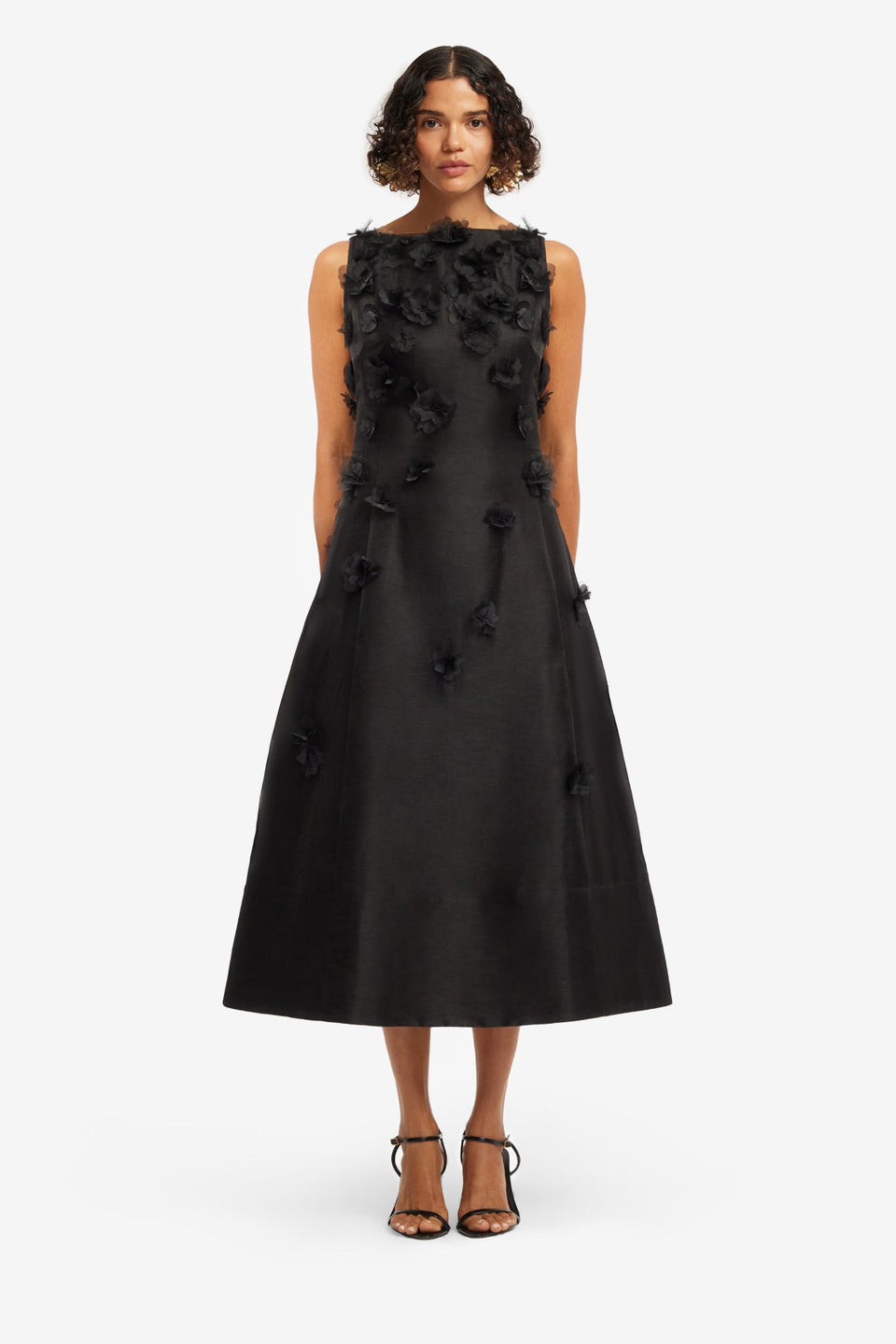 Cleo Petal Sleeveless Midi Dress - Ebony Dress Midi