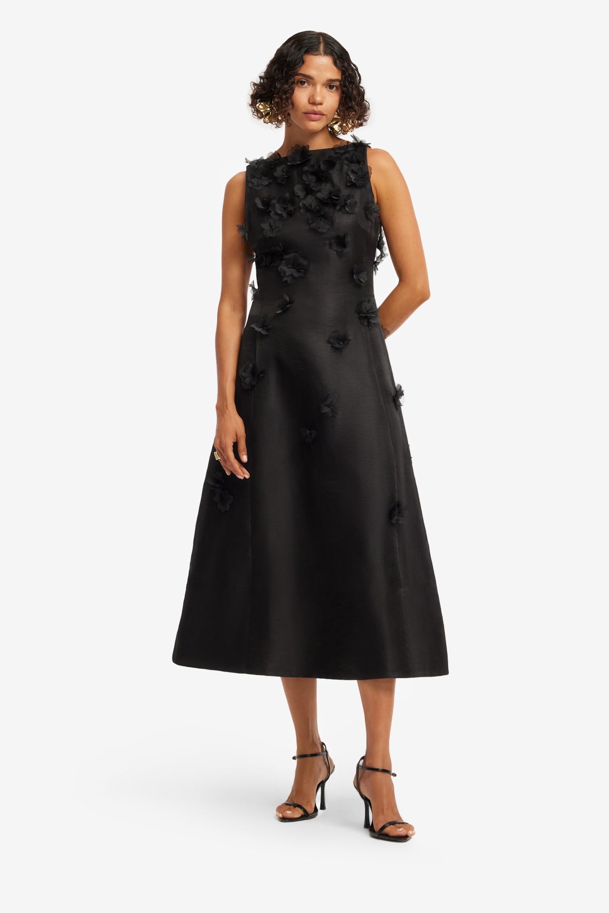 Cleo Petal Sleeveless Midi Dress - Ebony – LEO LIN