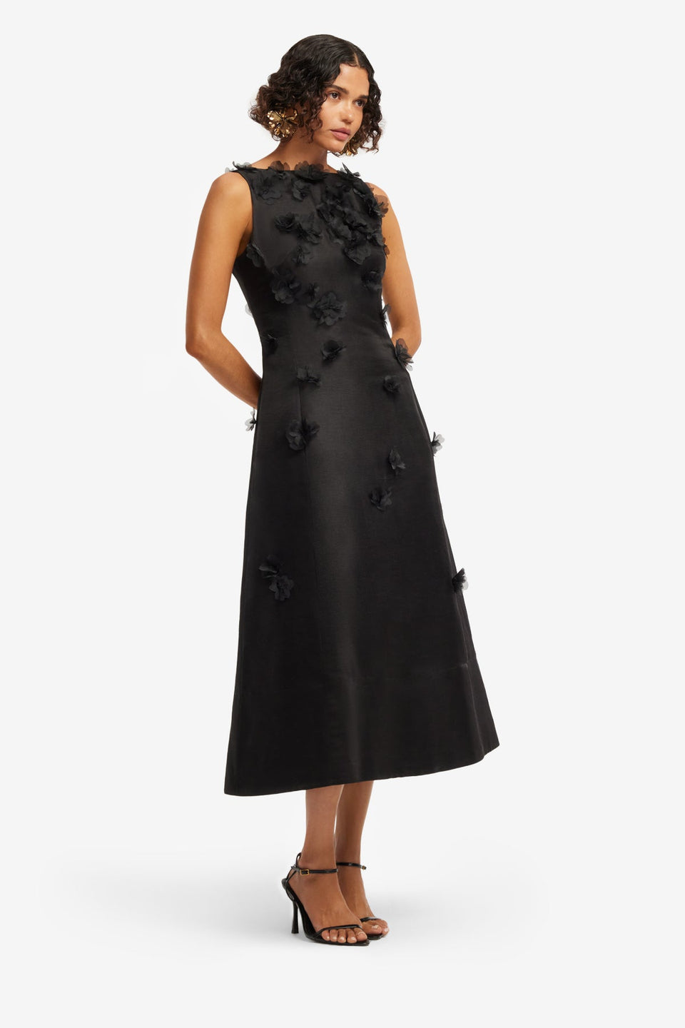 Cleo Petal Sleeveless Midi Dress - Ebony Dress Midi