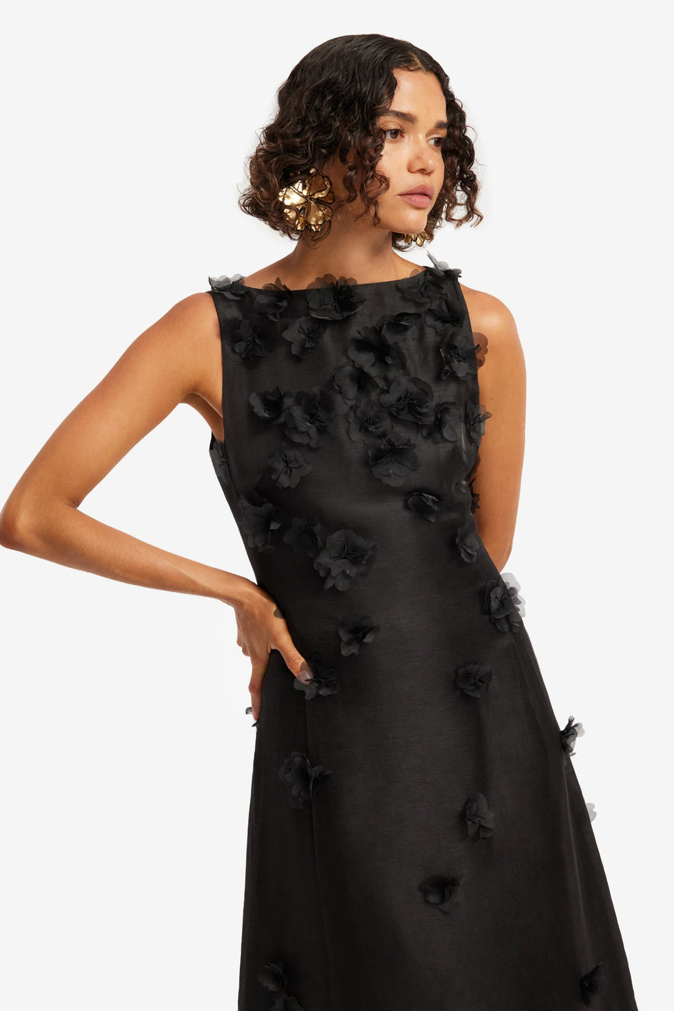 Cleo Petal Sleeveless Midi Dress - Ebony Dress Midi