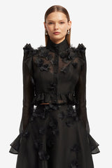 Maeve Petal Butterfly Long Sleeve Top - Ebony Tops