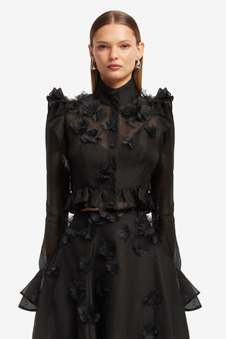 Maeve Petal Butterfly Long Sleeve Top - Ebony Tops