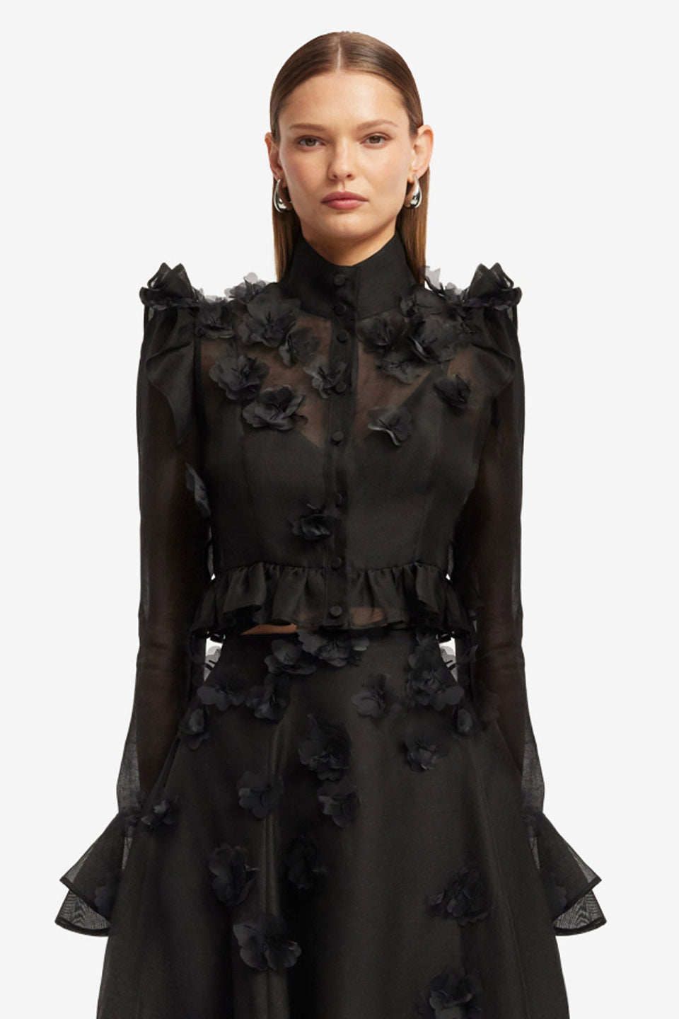 Maeve Petal Butterfly Long Sleeve Top - Ebony Tops
