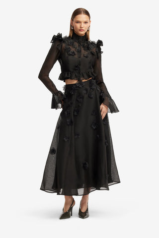 Maeve Petal Butterfly Long Sleeve Top - Ebony Tops