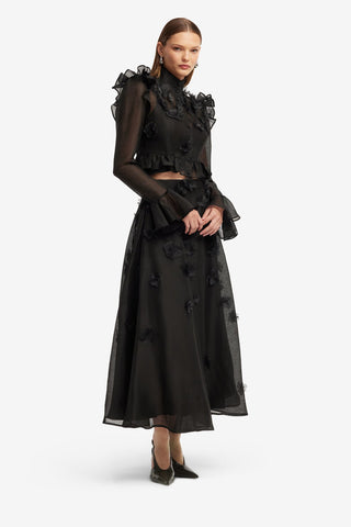 Maeve Petal Butterfly Long Sleeve Top - Ebony Tops