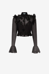 Maeve Petal Butterfly Long Sleeve Top - Ebony Tops
