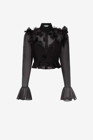 Maeve Petal Butterfly Long Sleeve Top - Ebony Tops