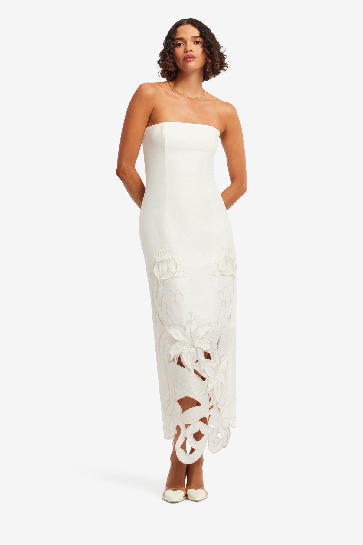 Rayna Appliqué Bustier Maxi Dress - Lily in Snow – LEO LIN