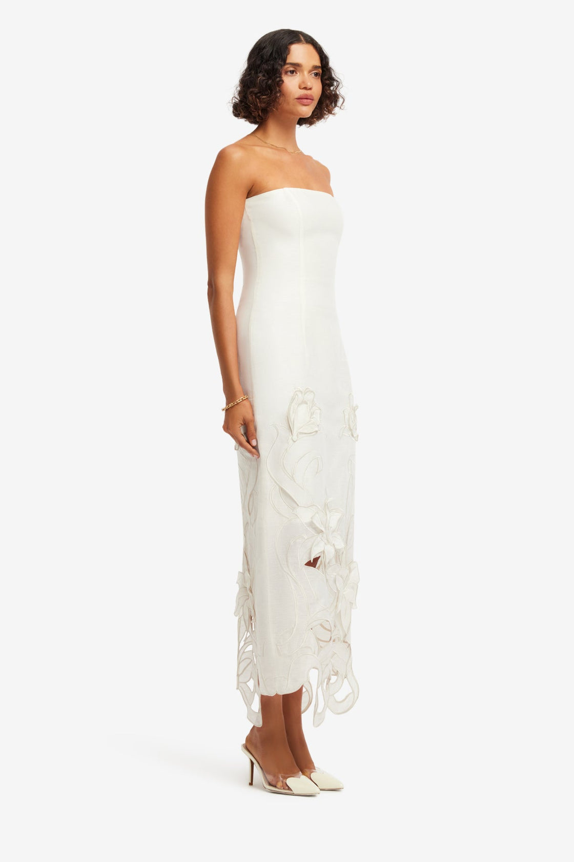 Rayna Appliqu Bustier Maxi Dress - Lily in Snow LEO LIN Rayna Appliqu Bustier Maxi Dress - Lily in Snow LEO LIN