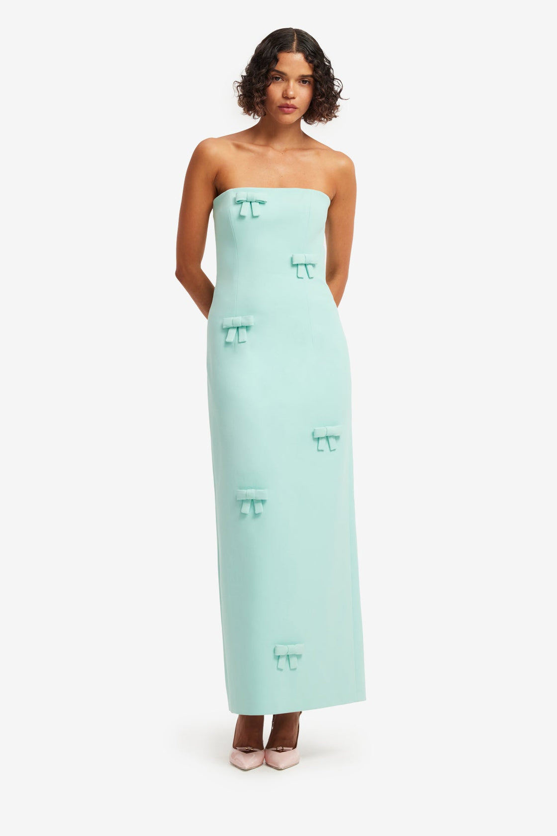 Rayna Bow Bustier Maxi Dress - Pale Turquoise Dress Maxi
