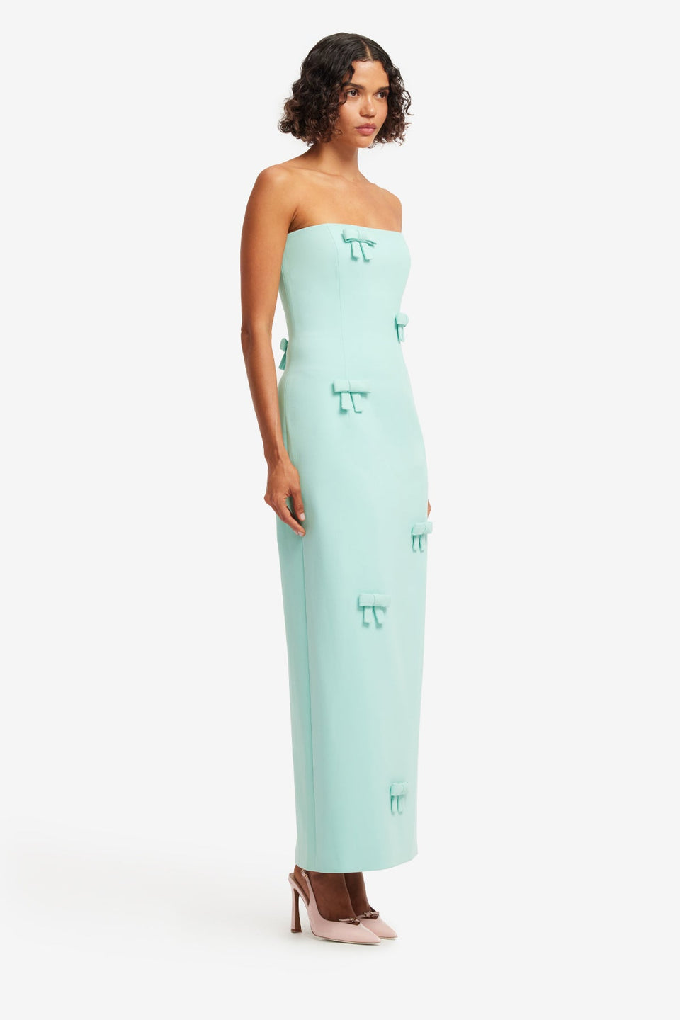Rayna Bow Bustier Maxi Dress - Pale Turquoise Dress Maxi