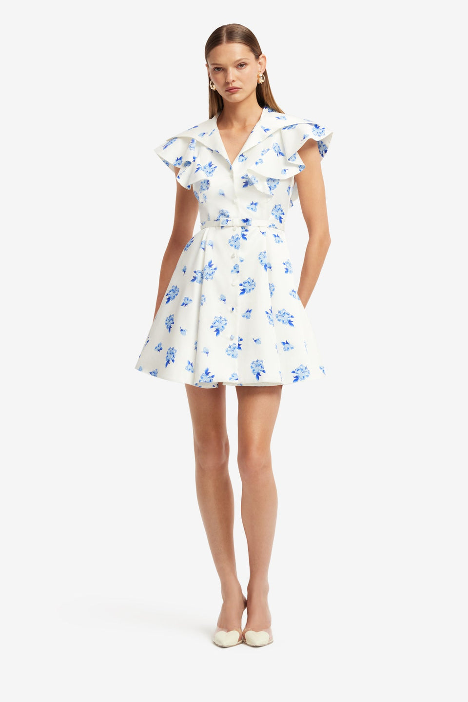 Isla Mini Dress - Ditsy Floral Print in Snow Dress Mini