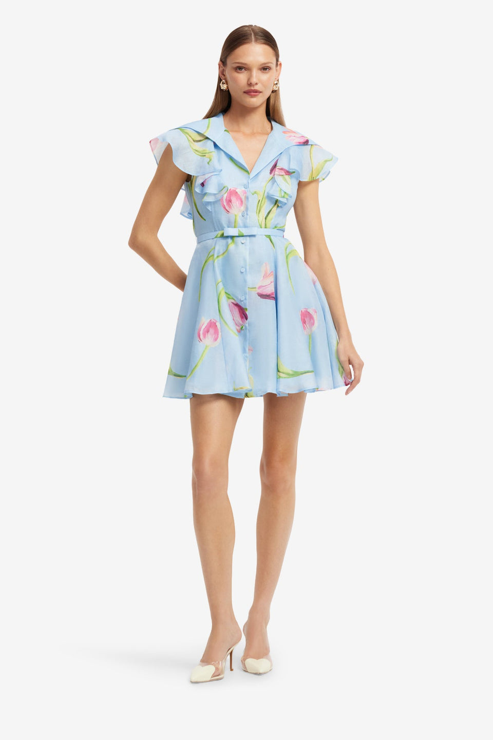 Exclusive LEO LIN Isla Mini Dress - Tulip Print in Blue