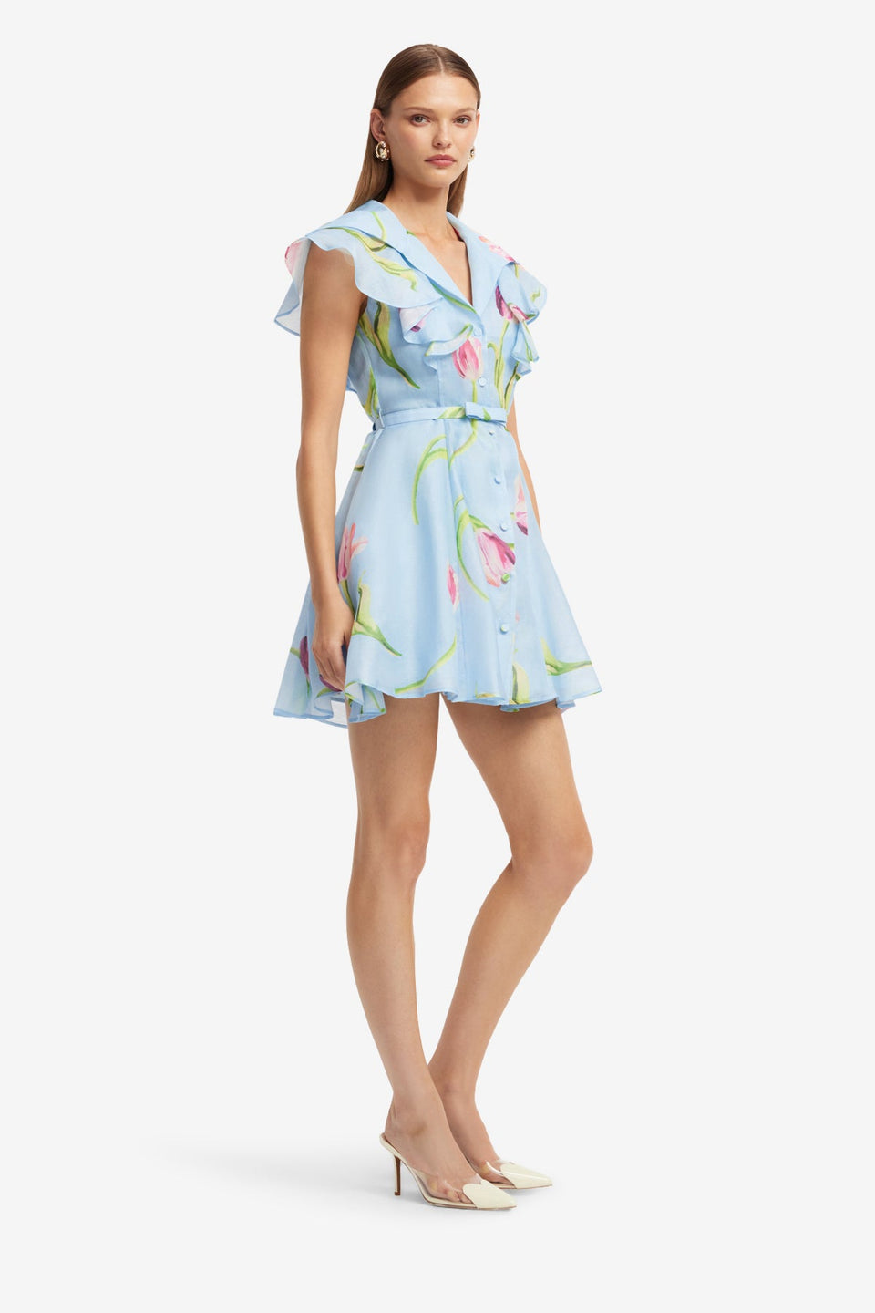 Exclusive LEO LIN Isla Mini Dress - Tulip Print in Blue