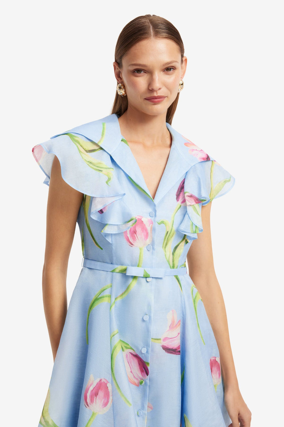 Exclusive LEO LIN Isla Mini Dress - Tulip Print in Blue