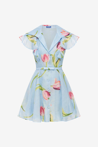 Isla Mini Dress - Tulip Print in Blue Dress Mini