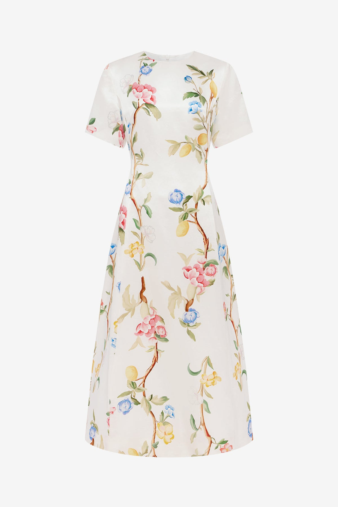 Caroline Short Sleeve Midi Dress - Lemon Vine Print in Snow Dress Midi