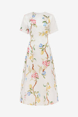 Caroline Short Sleeve Midi Dress - Lemon Vine Print in Snow Dress Midi