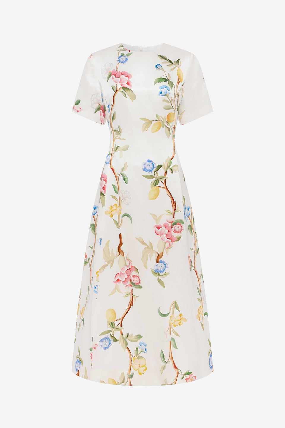 Exclusive LEO LIN Caroline Short Sleeve Midi Dress - Lemon Vine Print in Snow