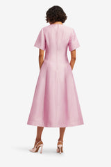 Caroline Short Sleeve Midi Dress - Bouquet Print in Pastel Pink Dress Midi