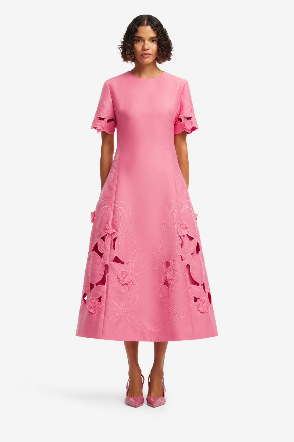 Caroline Appliqué Short Sleeve Midi Dress