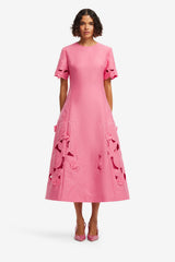 Caroline Appliqué Short Sleeve Midi Dress - Fuchsia Dress Midi