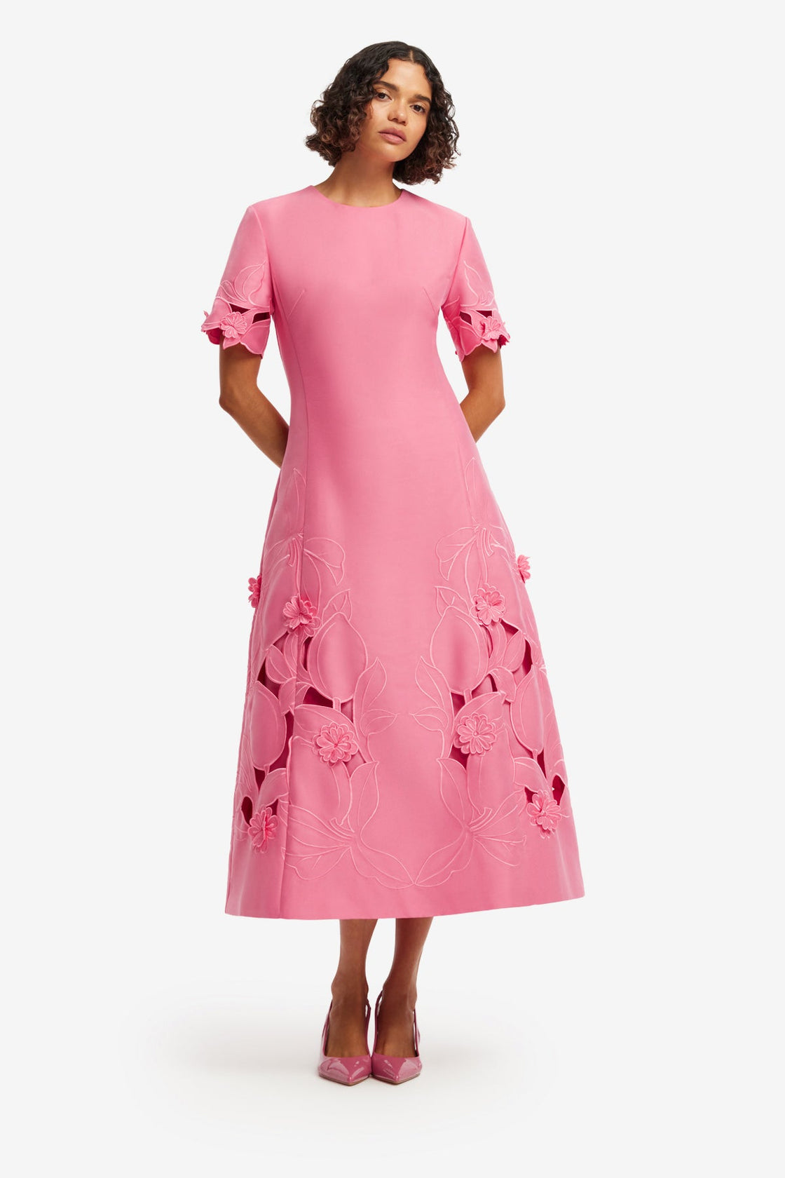 Caroline Appliqué Short Sleeve Midi Dress