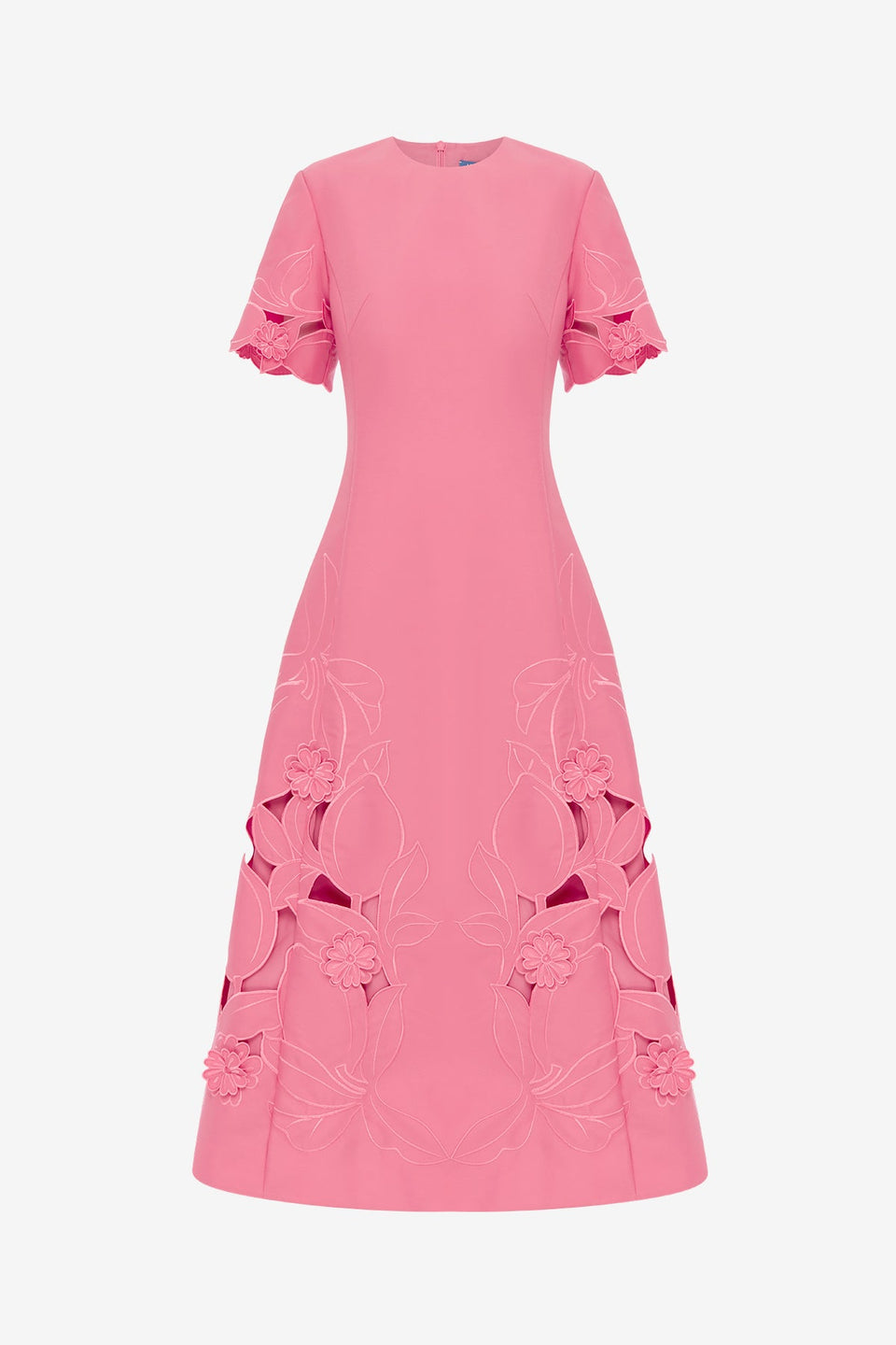 Exclusive LEO LIN Caroline Applique Short Sleeve Midi Dress - Fuchsia