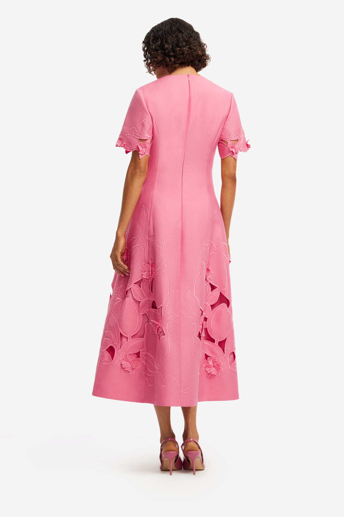 Caroline Appliqué Short Sleeve Midi Dress