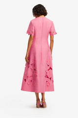 Caroline Appliqué Short Sleeve Midi Dress - Fuchsia Dress Midi