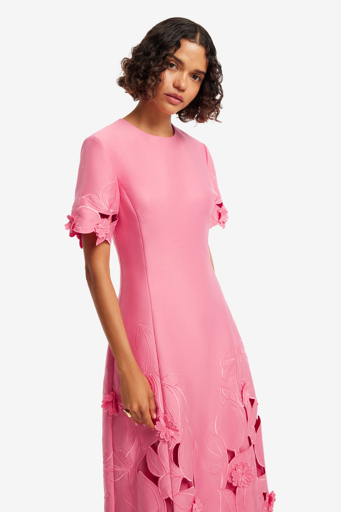 Caroline Appliqu Short Sleeve Midi Dress - Fuchsia  LEO LIN