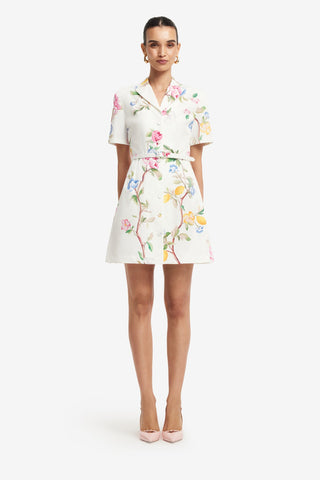 Brigitte Mini Dress - Lemon Vine Print in Snow Dress Mini